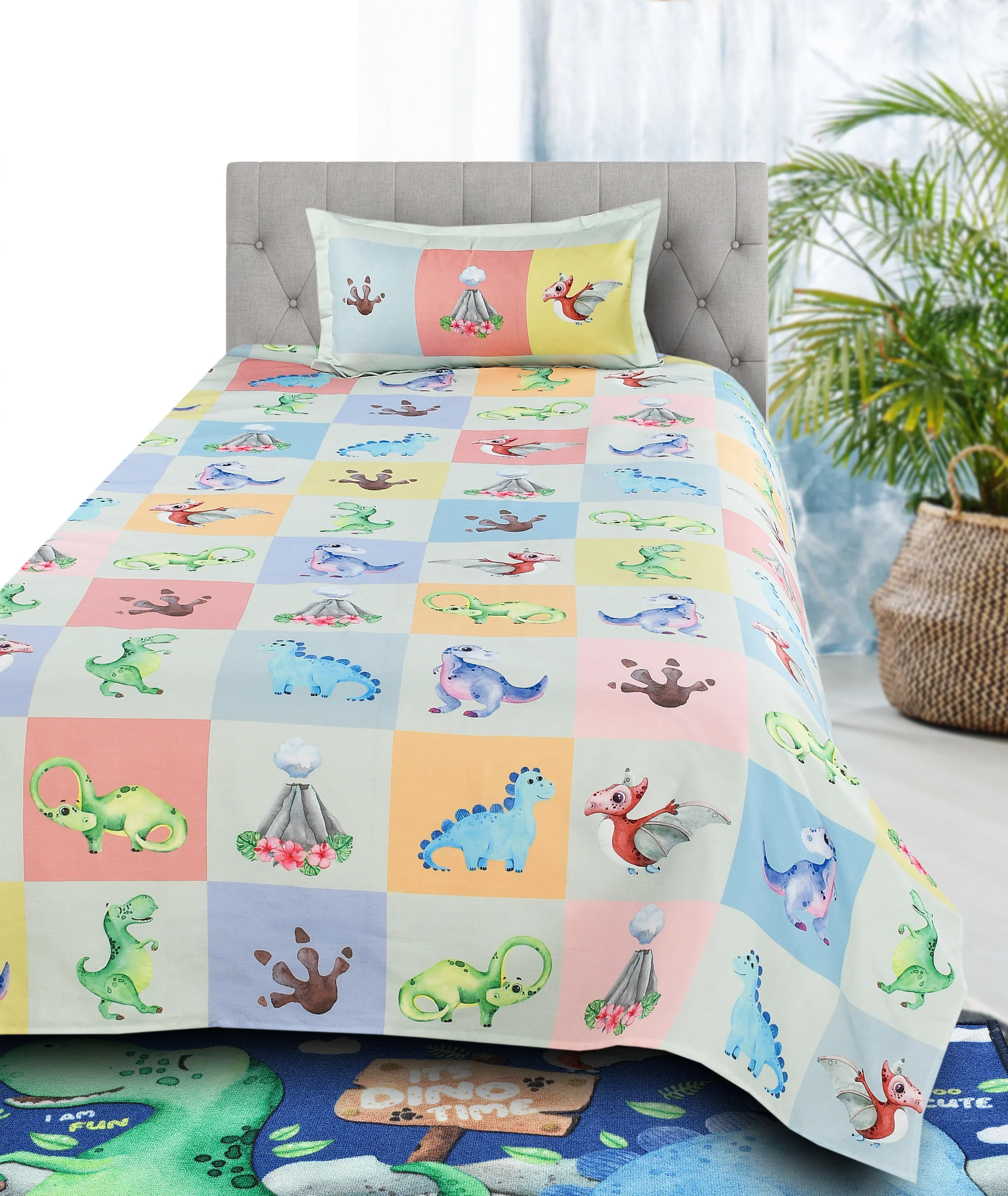 Saral Home Dinosaur Cotton Single Bedsheet 60x90 in with 1 Pillow Cover 17x27 in | Breathable & Skin-Friendly Fabric - Image 3