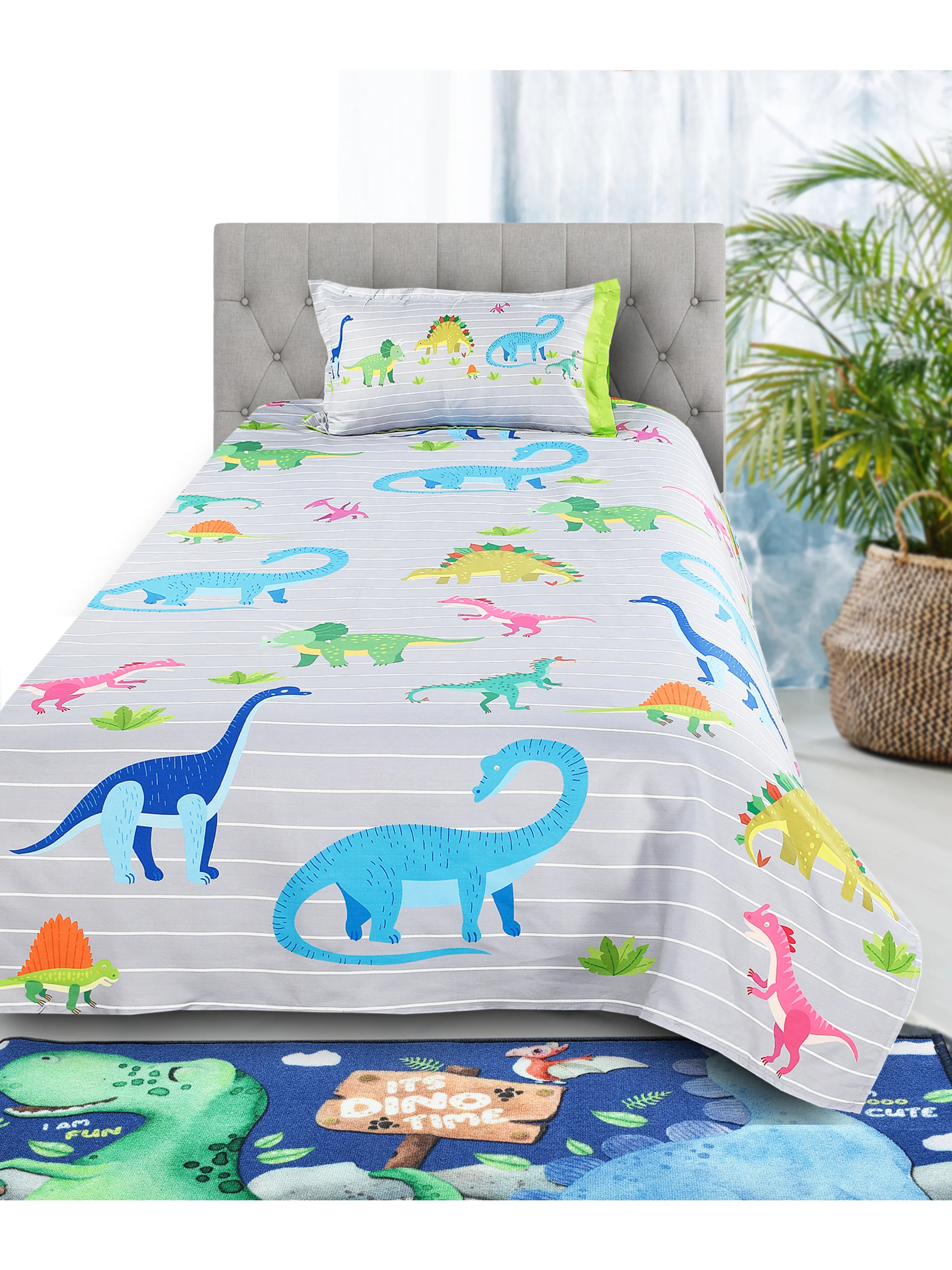Saral Home Dinosaur Print Single Bedsheet 60x90 in with 1 Pillow Cover 17x27 in | Fun Kids Pattern - Image 3