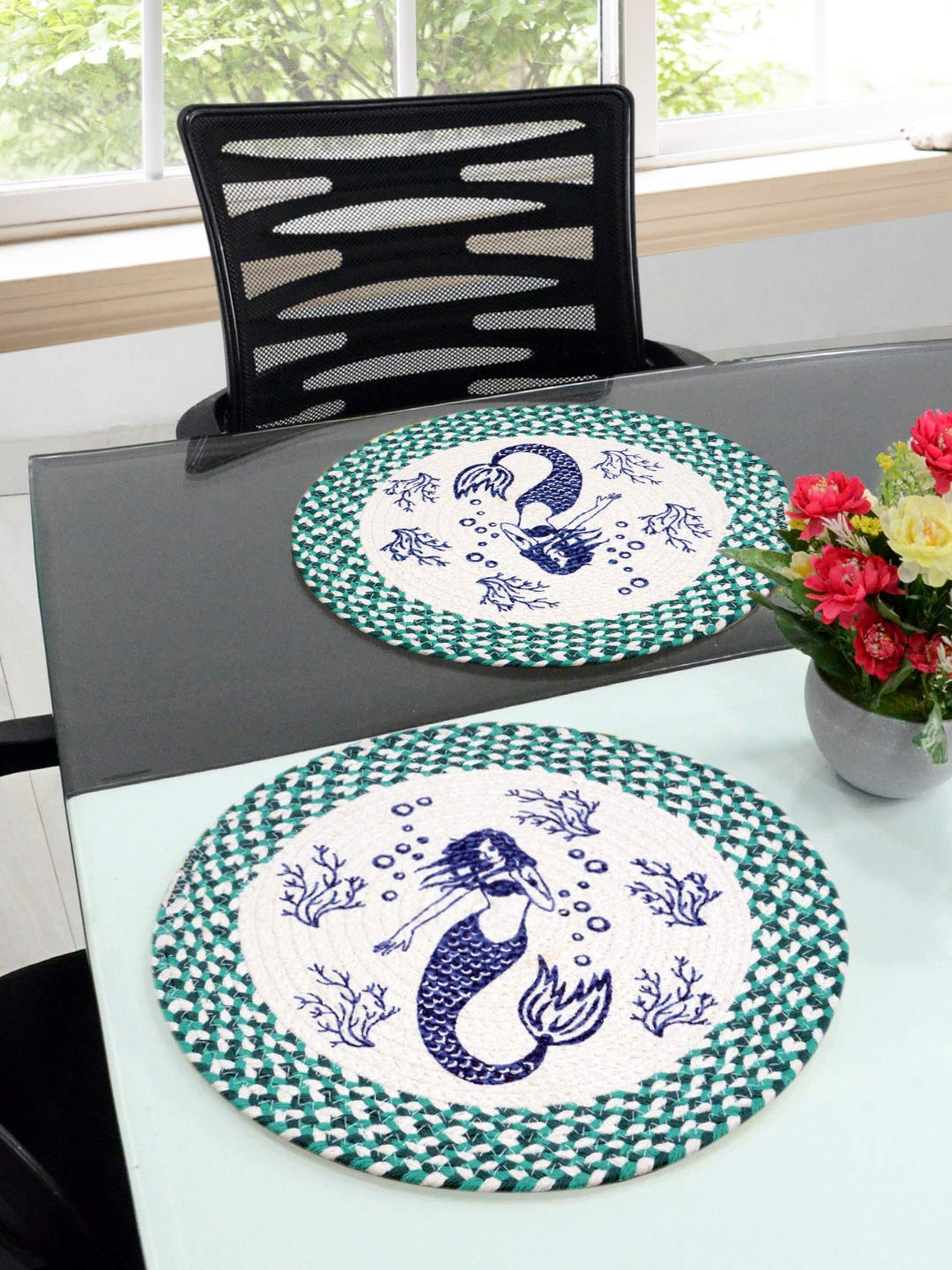 Green Cotton Printed Table Mat – Pack of 2 | Fresh Tone & Easy Maintenance