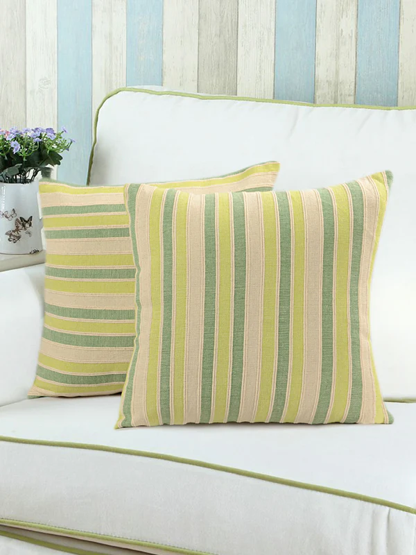 Green Striped Cushion Cover – Set of 2 | Handwoven Cotton Texture - Image 10