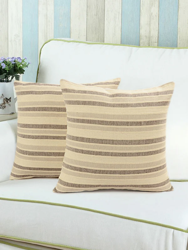 Green Striped Cushion Cover – Set of 2 | Handwoven Cotton Texture - Image 6