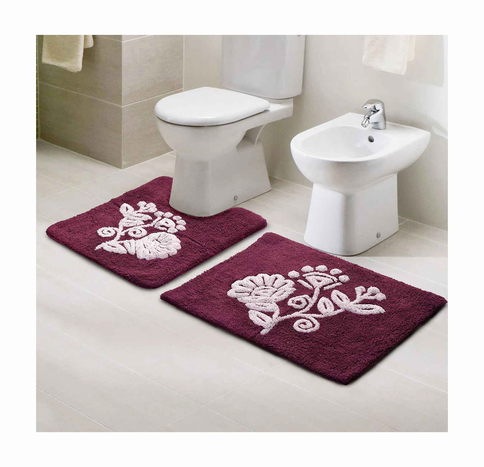 Cotton Soft Anti-Slip Bath Set – Pack of 2 45x60 cm & 45x50 cm | Includes Contour Mat