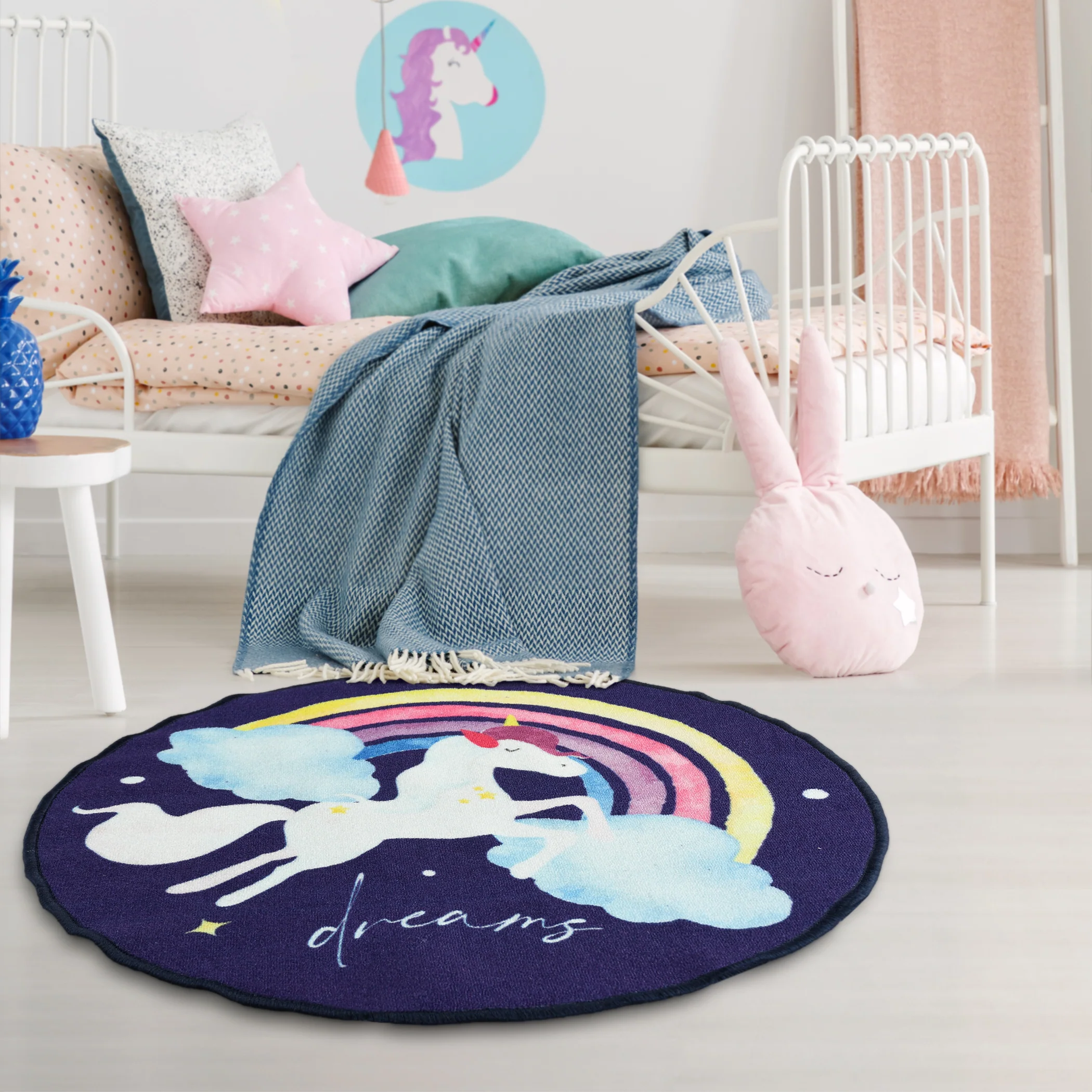 Unicorn Anti-Skid Round Mat – Navy | Non-Slip Comfort Mat for Play or Yoga - Image 4