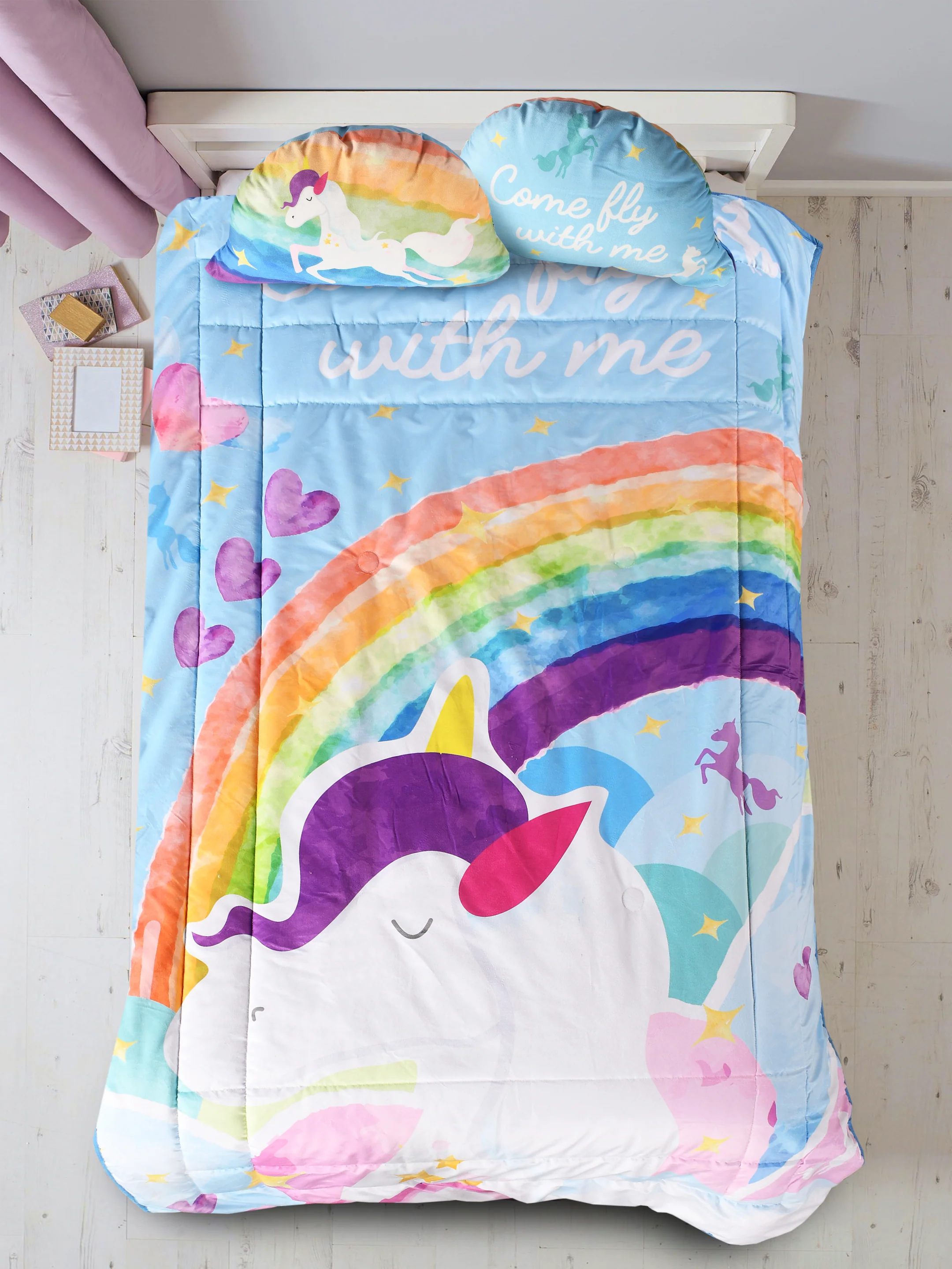 Unicorn Velvet Quilt with 2 Cushions | Cozy Comfort for Kids Bedroom - Image 3