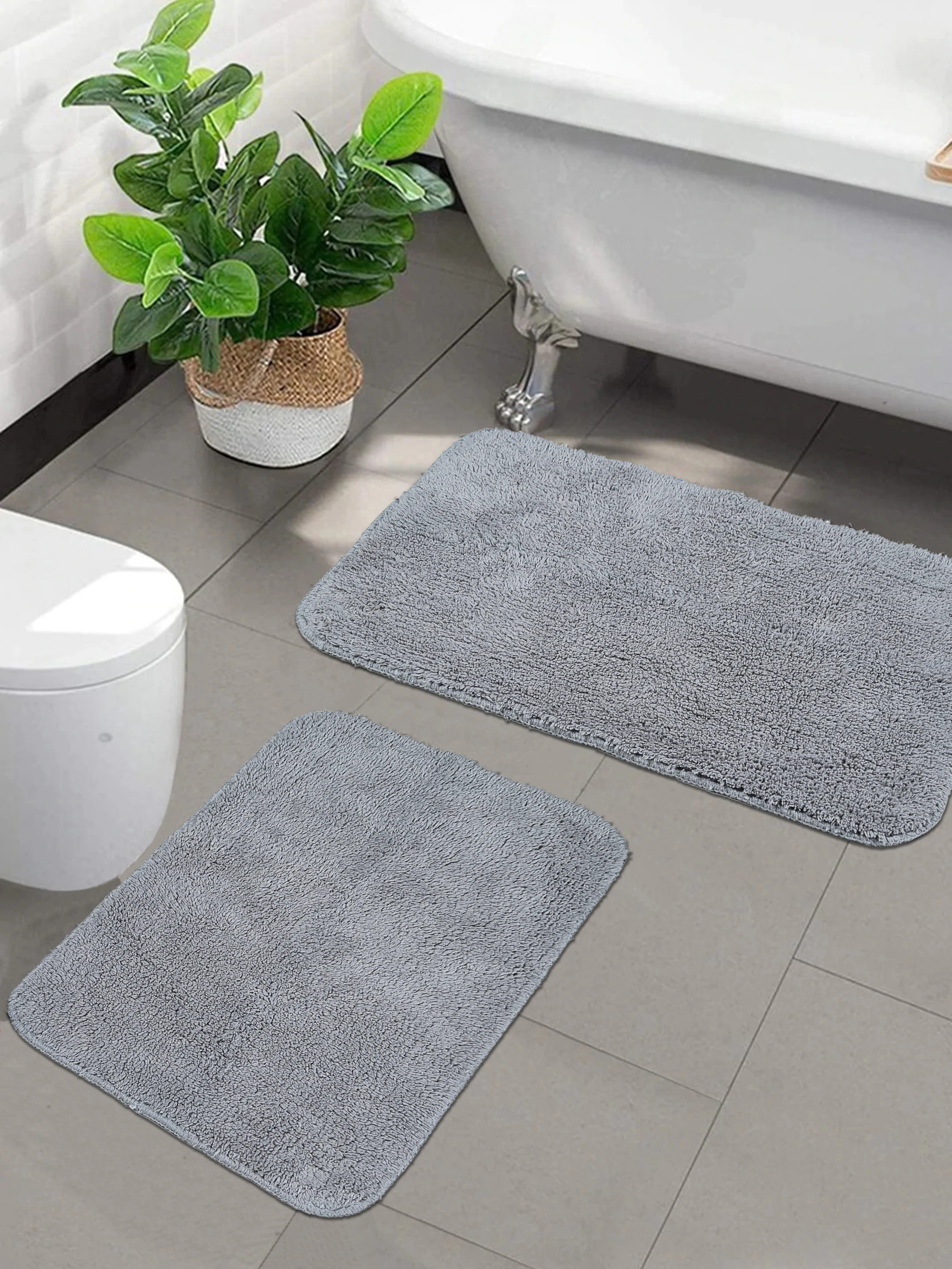 SOLID Cotton Soft Anti Slip Bathmat | Set of 2 - Image 11
