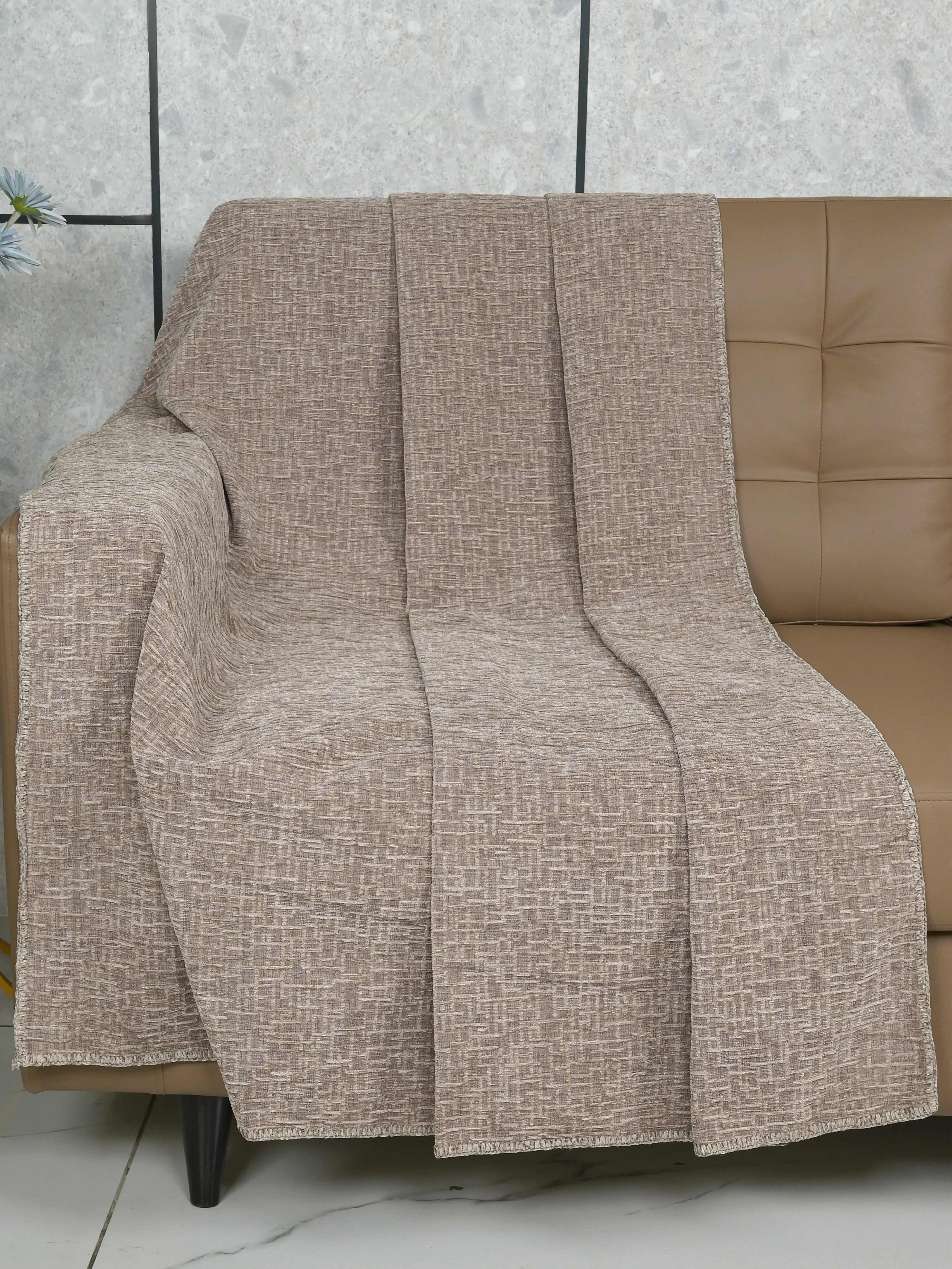 Tic-Tac Velvet Cotton Sofa Throw Cover | Textured Grid Design