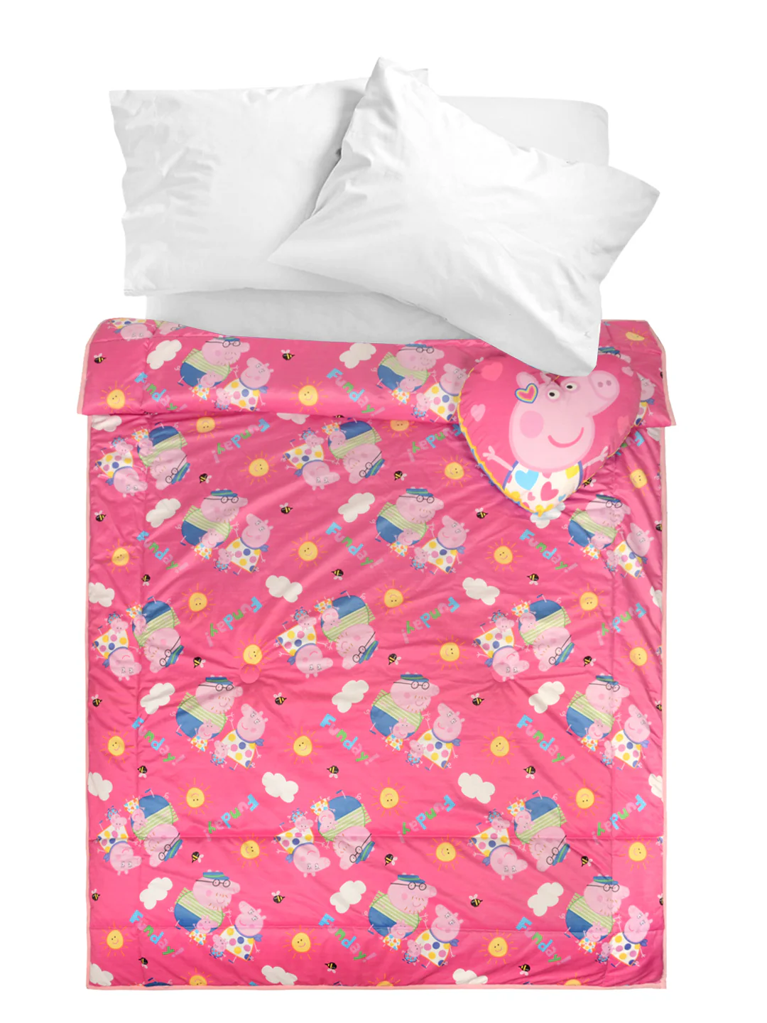 AC Quilt with 2 Cushions Velvet and Cotton with creative Peppa Pig design - (Turquoise, Pink 135X210 cm) - Image 3