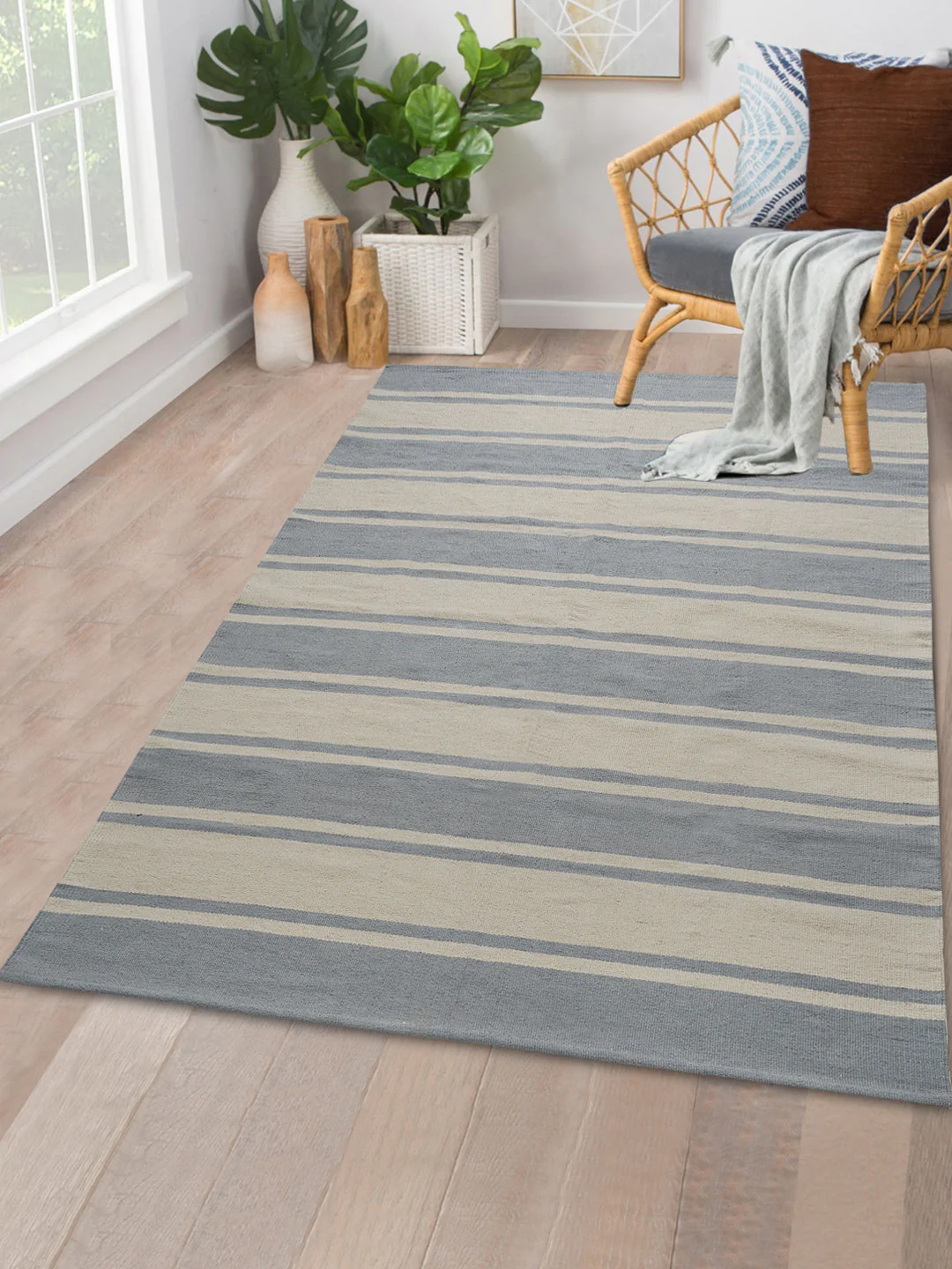 Cotton Hand Woven Stripe Rug | Soft & Decorative - Image 22