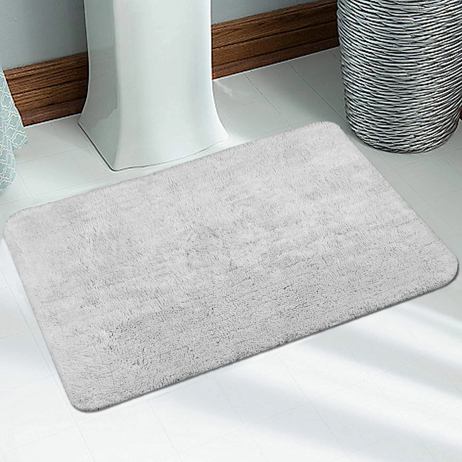 Cotton Anti-Skid Bathmat | Soft & Absorbent (60x100 cm, Light Grey)