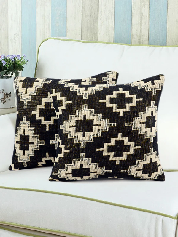Mono Mosaic Cotton Cushion Cover - (Set of 2) - Image 2