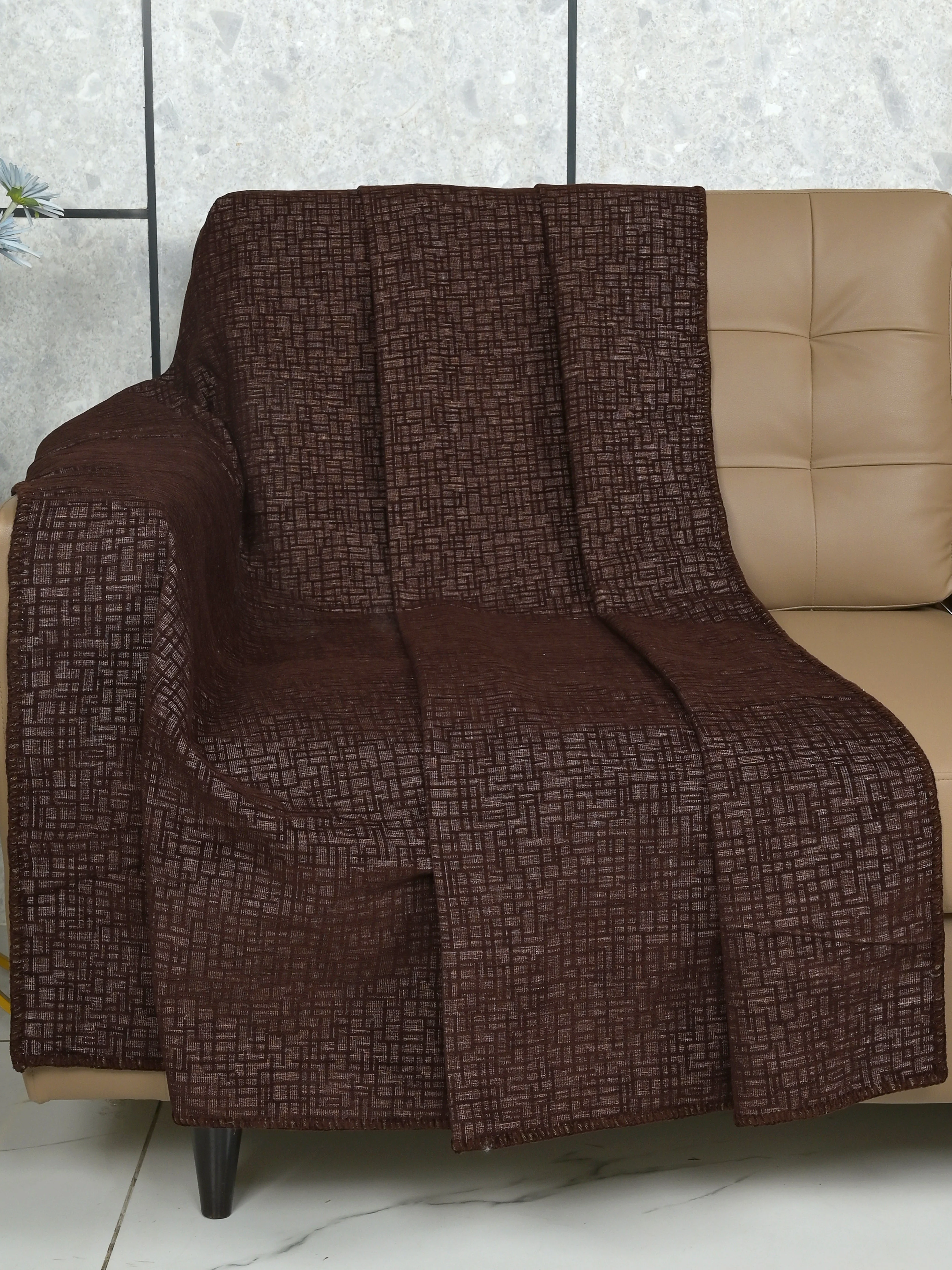 Tic-Tac Velvet Cotton Sofa Throw Cover | Textured Grid Design - Image 16