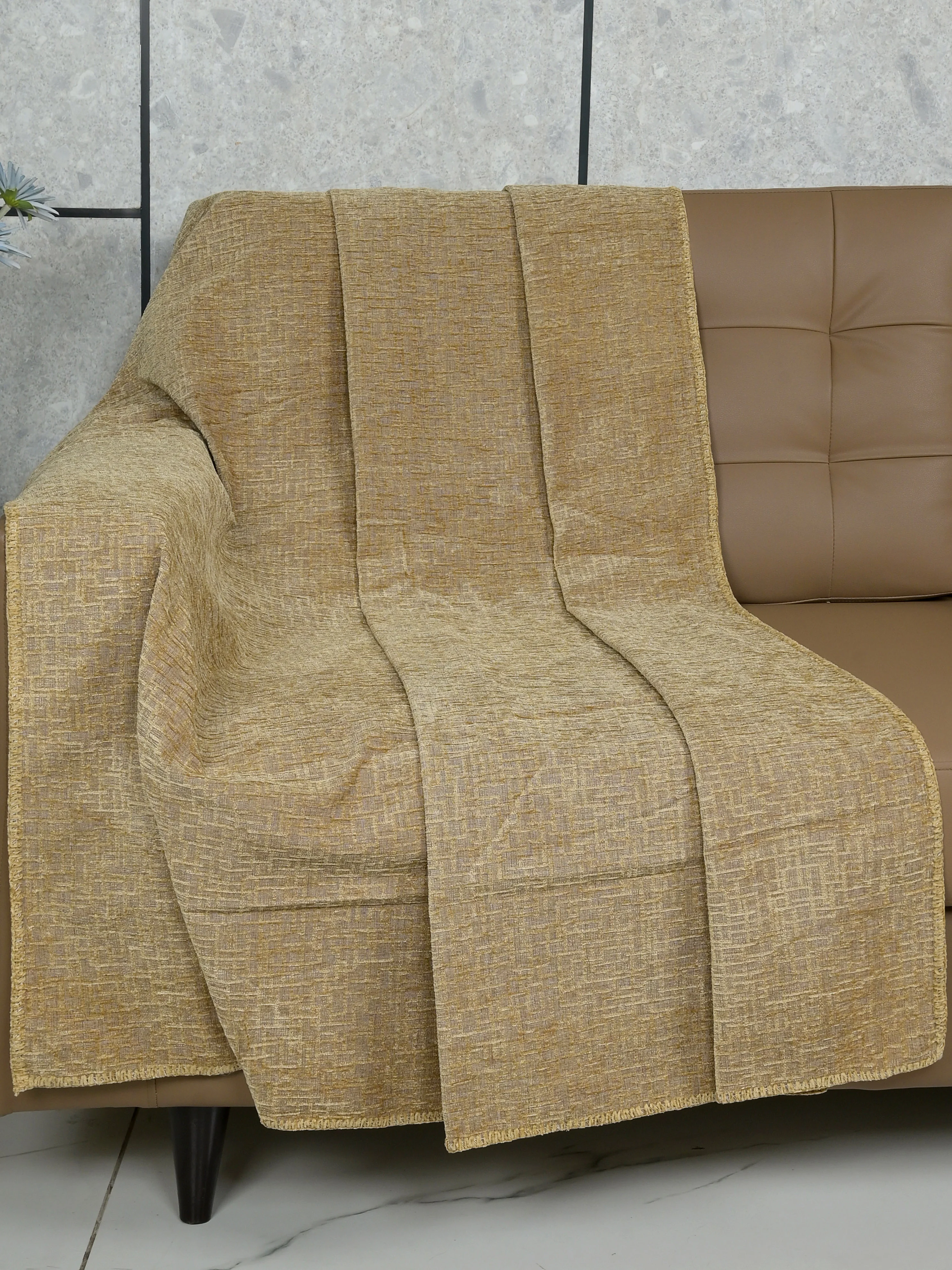 Tic-Tac Velvet Cotton Sofa Throw Cover | Textured Grid Design - Image 6