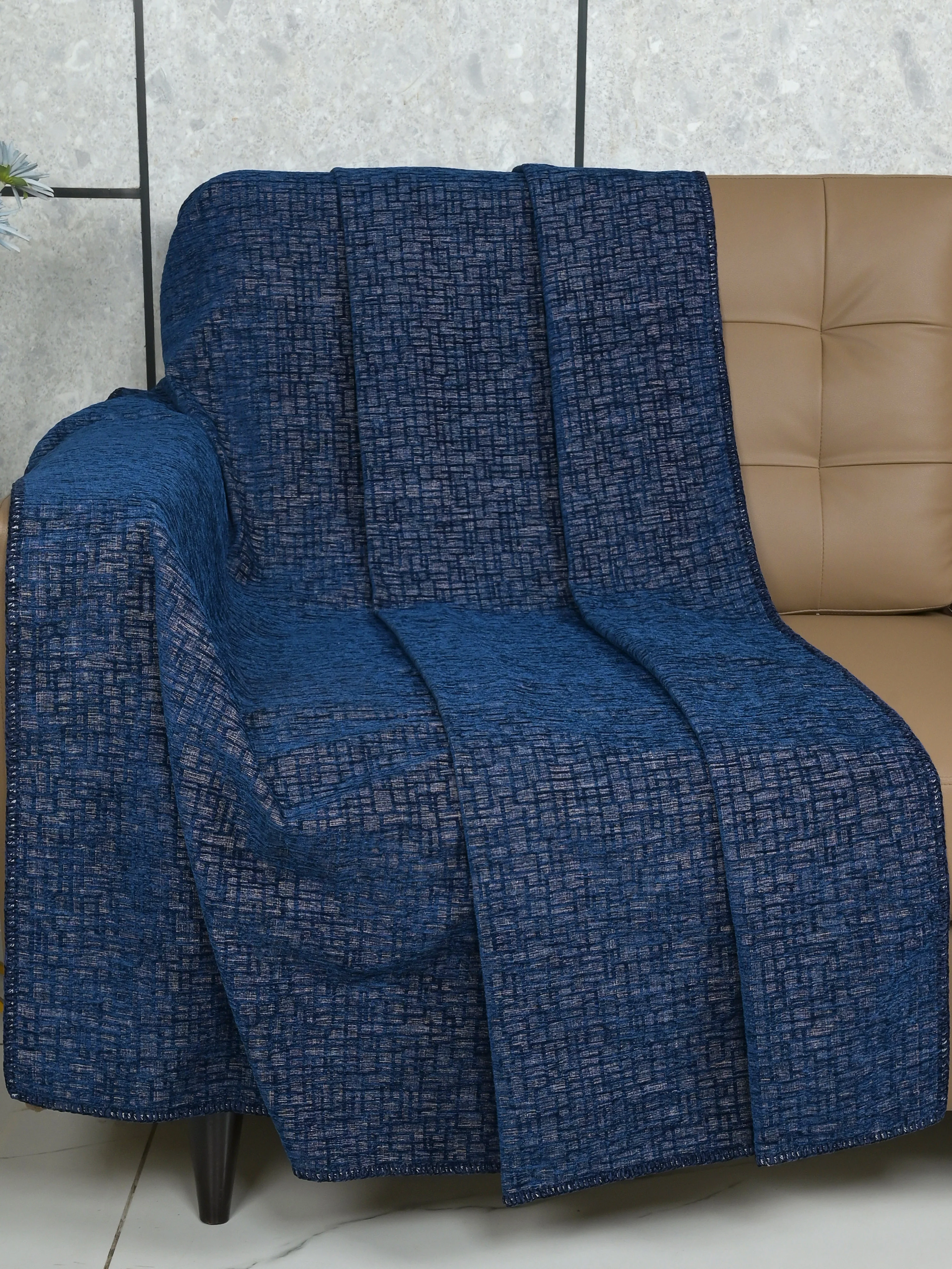 Tic-Tac Velvet Cotton Sofa Throw Cover | Textured Grid Design - Image 11