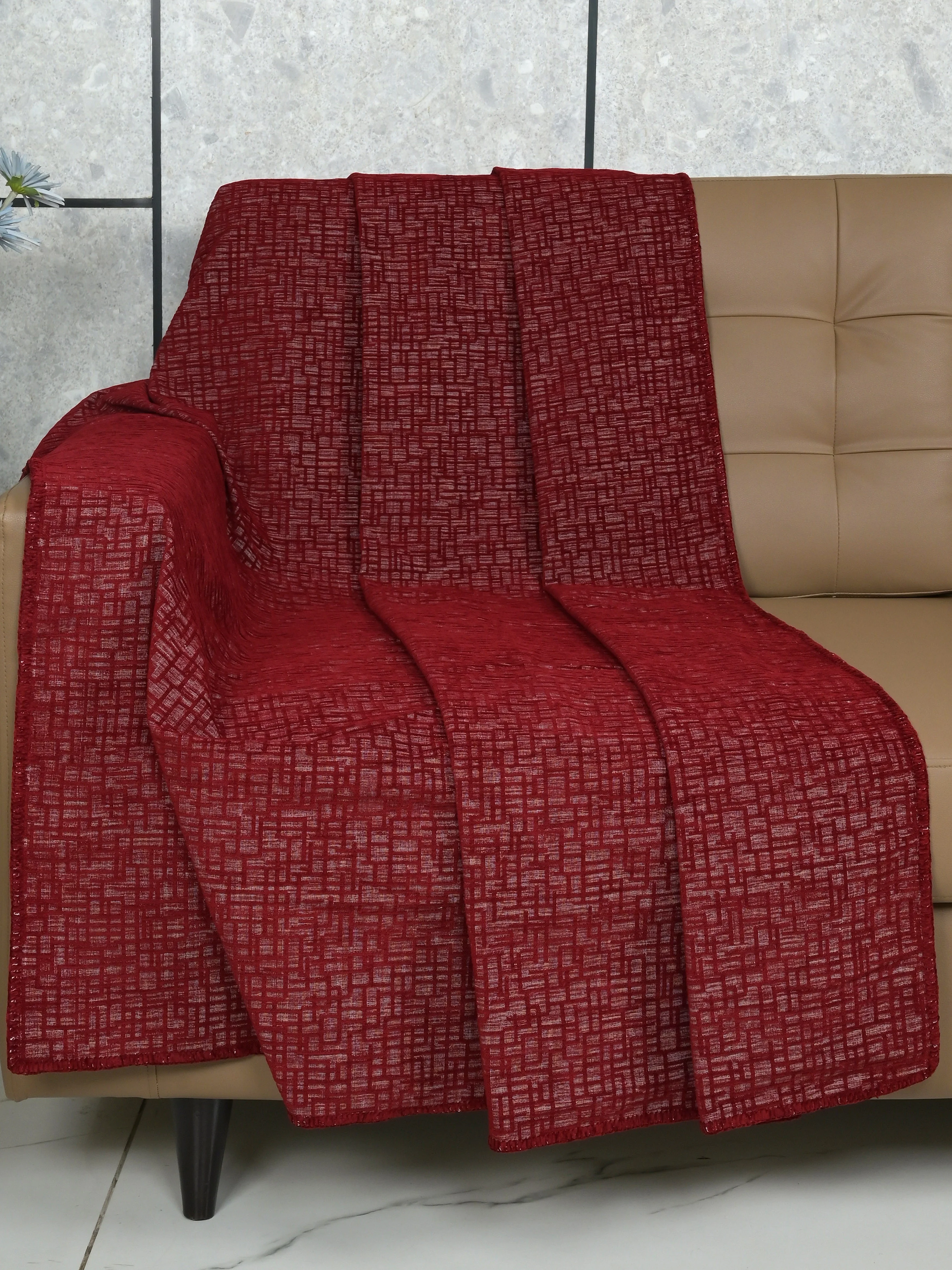 Tic-Tac Velvet Cotton Sofa Throw Cover | Textured Grid Design - Image 6