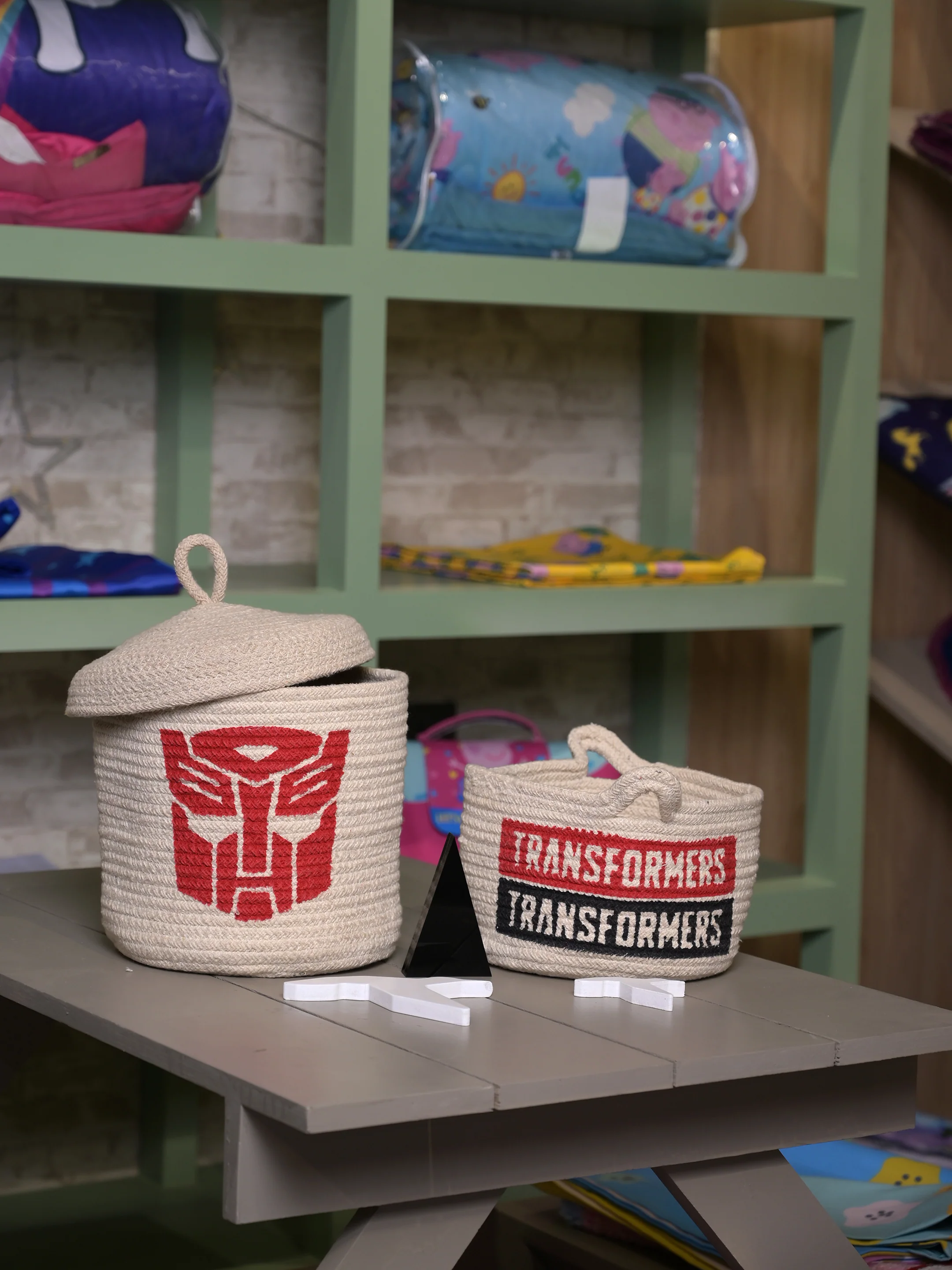 Transformer Round Basket Set of 2 – Cotton Rope Woven Storage Baskets for Home (12x20 cm & 20x20 cm)