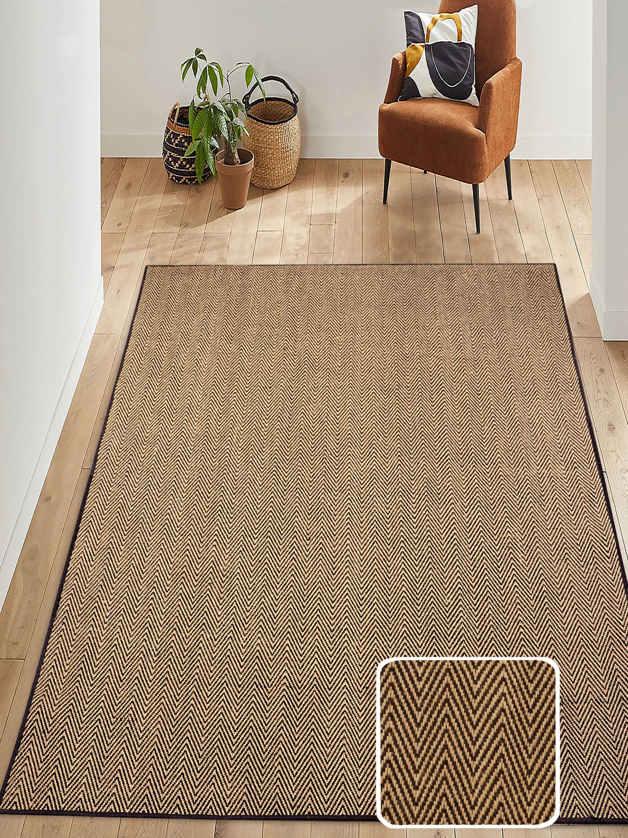 Zig Zag Jute Cotton Woven Carpet | Handwoven Pattern with Anti-Skid Base